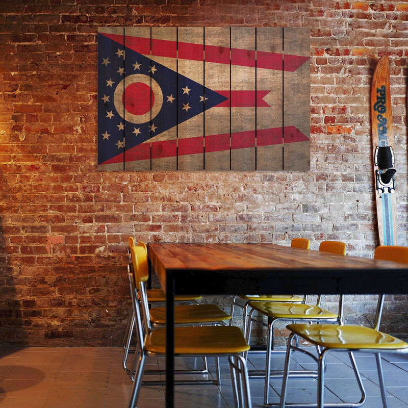 Ohio State Historic Flag on Wood DaydreamHQ Rustic Flags 44"x30"