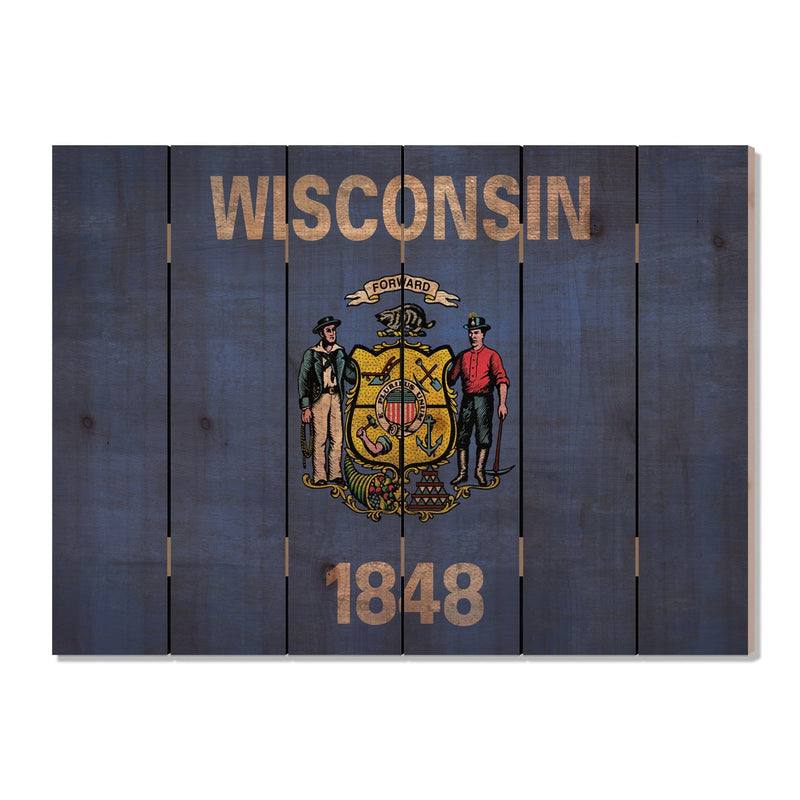 Wisconsin State Historic Flag on Wood DaydreamHQ Rustic Flags 33"x24"