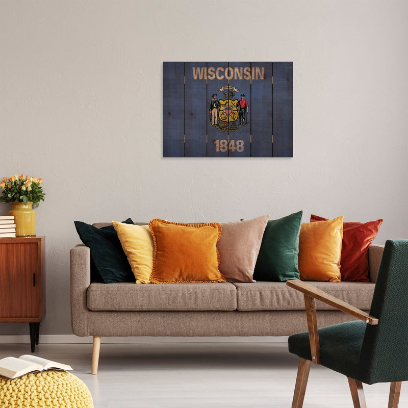 Wisconsin State Historic Flag on Wood DaydreamHQ Rustic Flags 33"x24"
