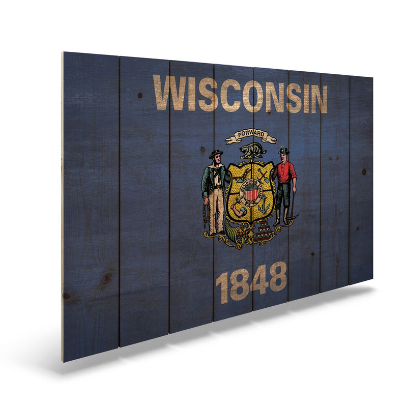 Wisconsin State Historic Flag on Wood
