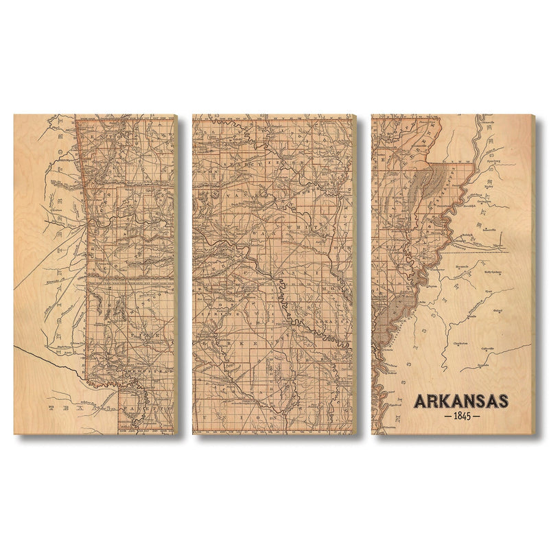 Arkansas Map from 1845 DaydreamHQ Grand Wood Wall Art 60x40 (3pc set)