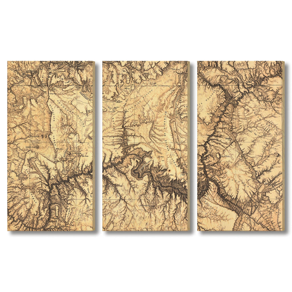 Grand Canyon, Arizona Map from 1873 DaydreamHQ Grand Wood Wall Art 72x48 (3pc set)