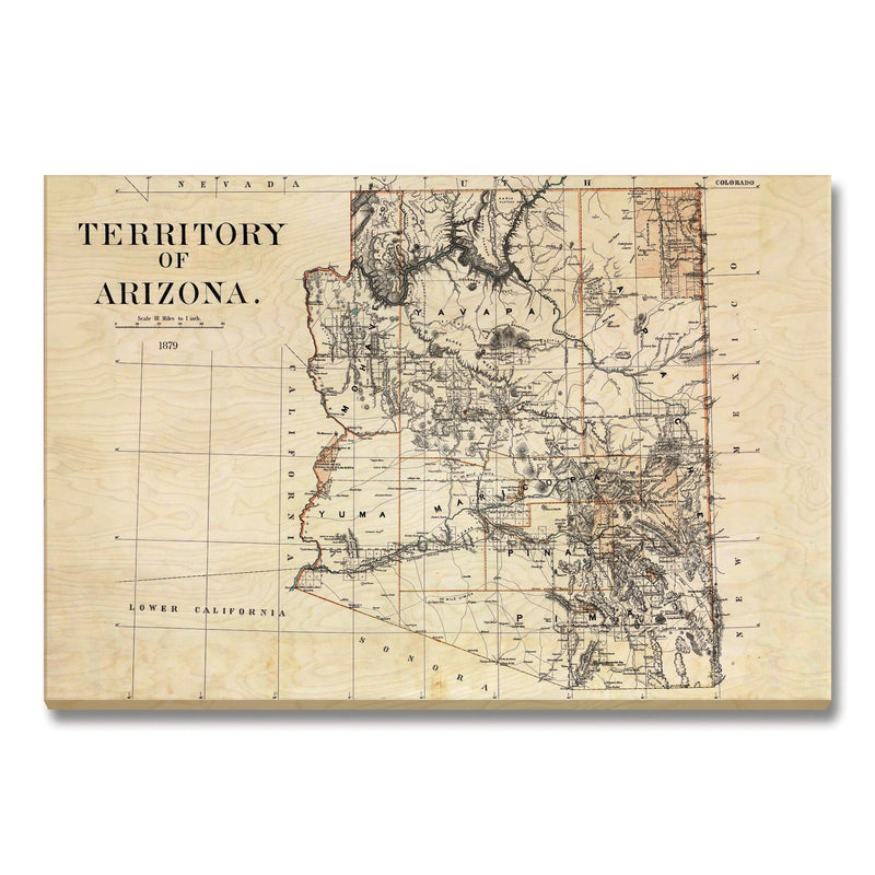 Arizona Map from 1879 DaydreamHQ Grand Wood Wall Art 48x32