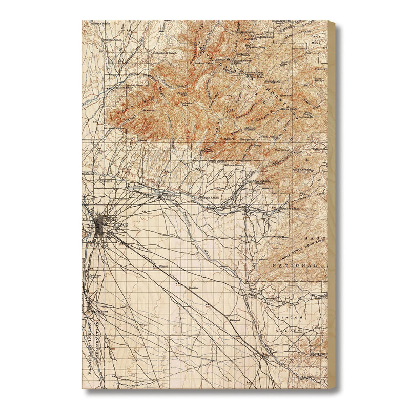 Tucson, Arizona Map from 1904 DaydreamHQ Grand Wood Wall Art 18x24