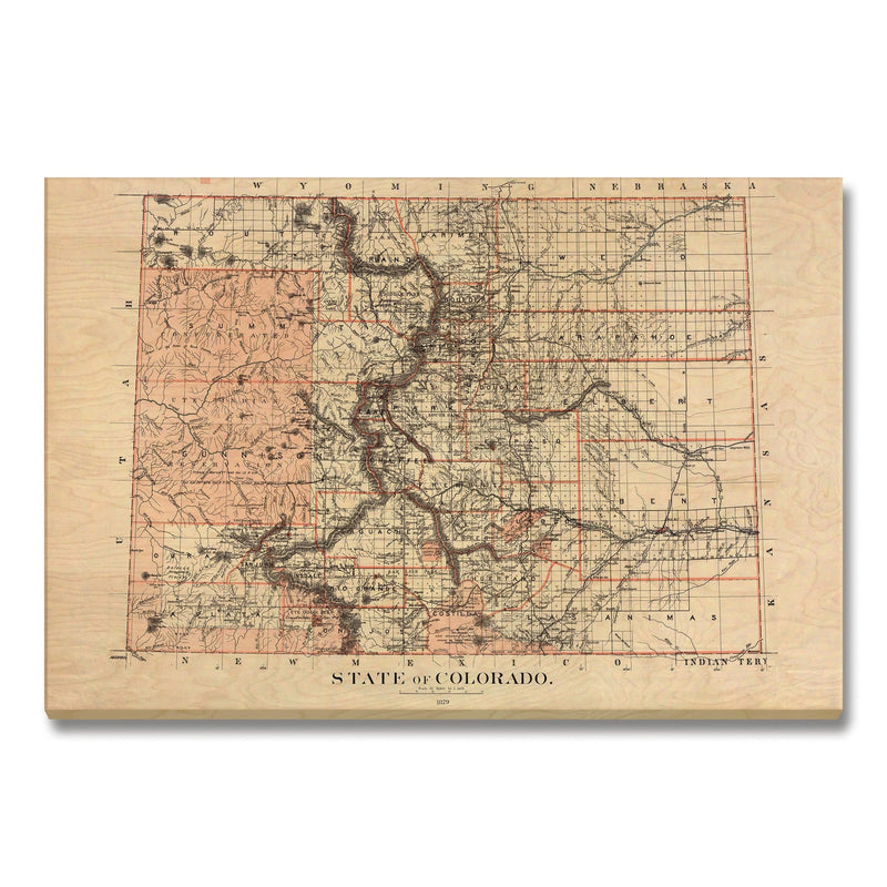 Colorado Map from 1879 DaydreamHQ Grand Wood Wall Art 48x32