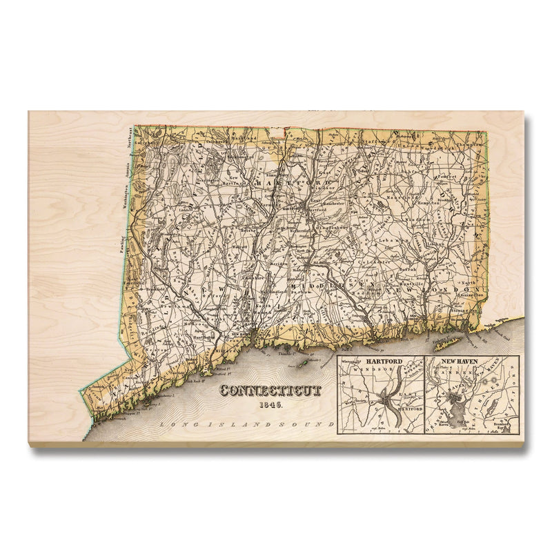 Connecticut Map from 1846 DaydreamHQ Grand Wood Wall Art 48x32