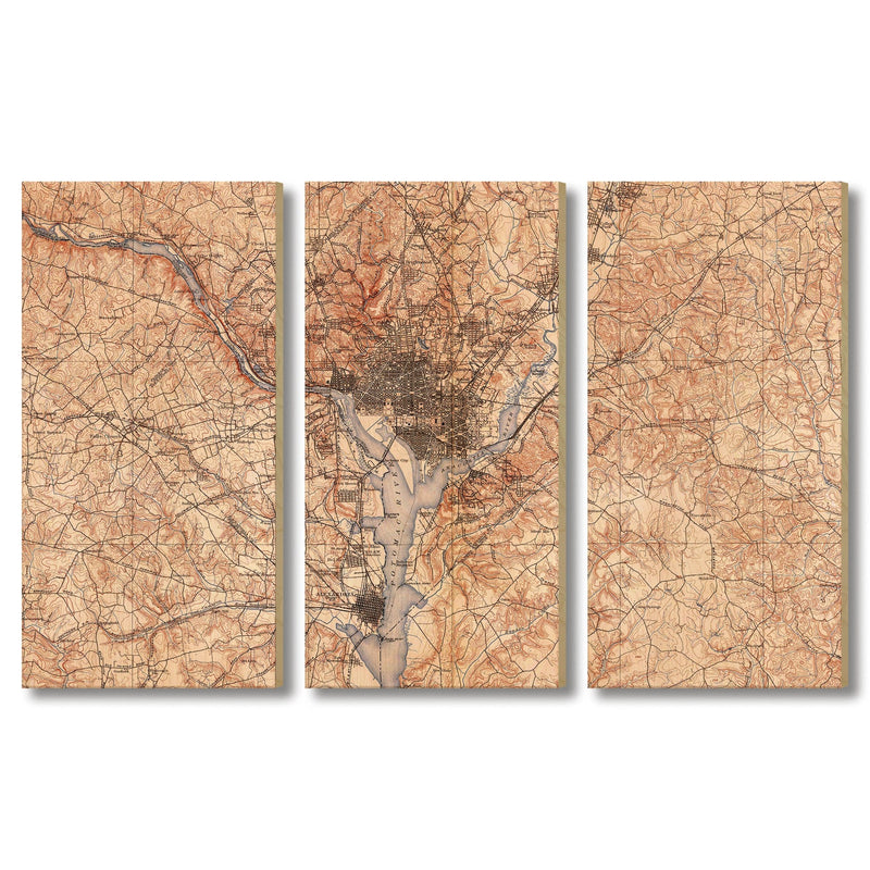 Washington, DC Map from 1900 DaydreamHQ Grand Wood Wall Art 72x48 (3pc set)