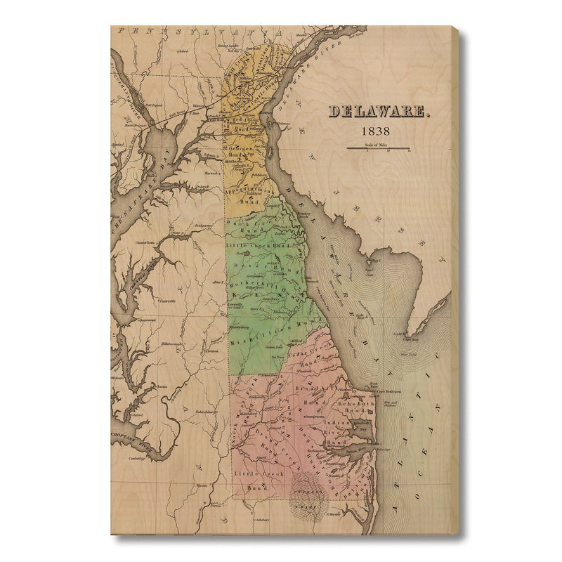 Delaware Map from 1838 DaydreamHQ Grand Wood Wall Art 24x36