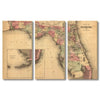Florida Map from 1882 DaydreamHQ Grand Wood Wall Art 60x40 (3pc set)