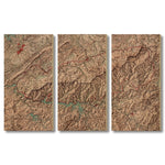 Great Smokey Mountains Map from 1963 DaydreamHQ Grand Wood Wall Art 60x40 (3pc set)