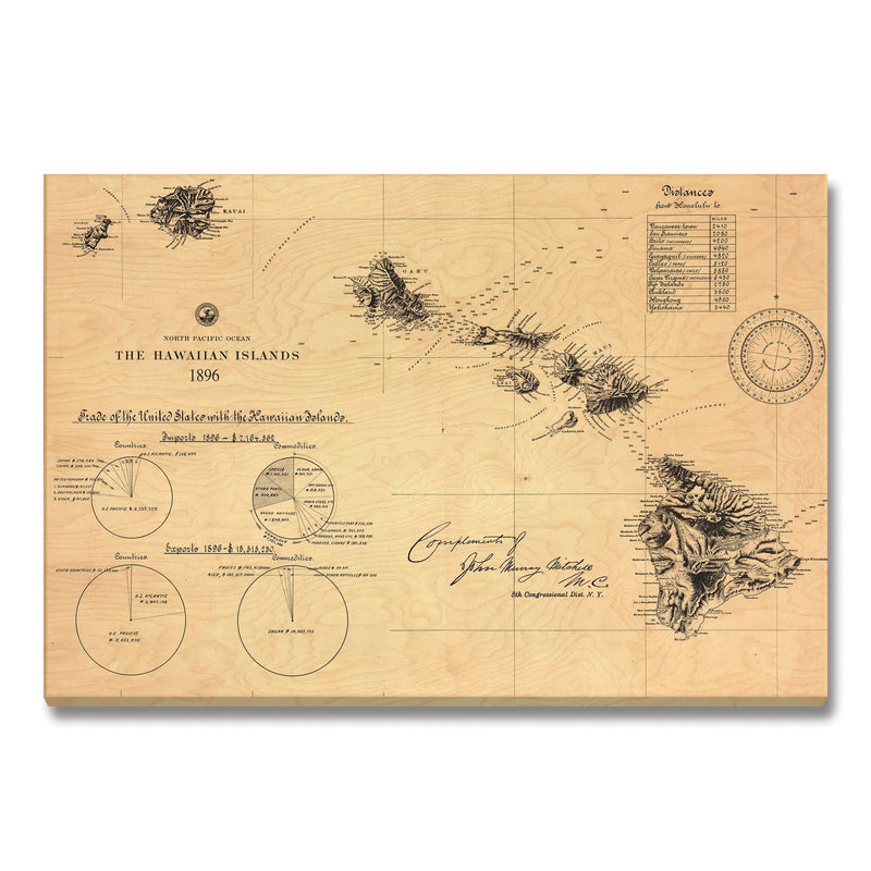 Hawaii Map from 1896 DaydreamHQ Grand Wood Wall Art 48x32