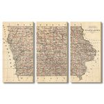 Iowa Map from 1878 DaydreamHQ Grand Wood Wall Art 60x40 (3pc set)