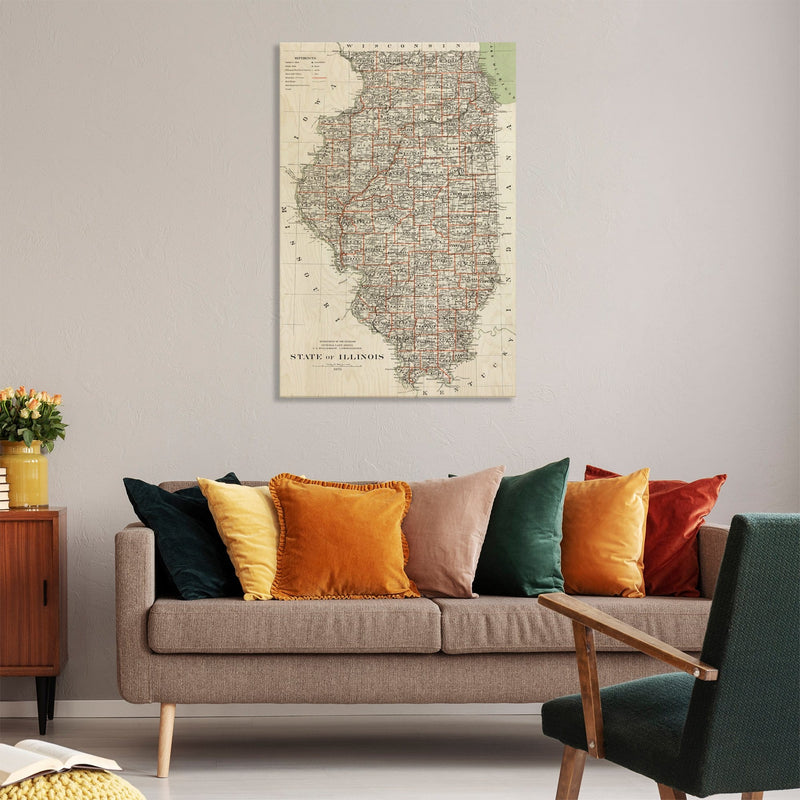 Illinois Map from 1878 DaydreamHQ Grand Wood Wall Art