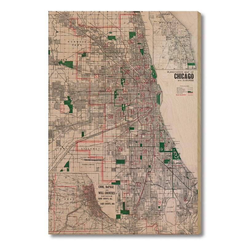 Chicago, Illinois Map from 1910 DaydreamHQ Grand Wood Wall Art 24x36