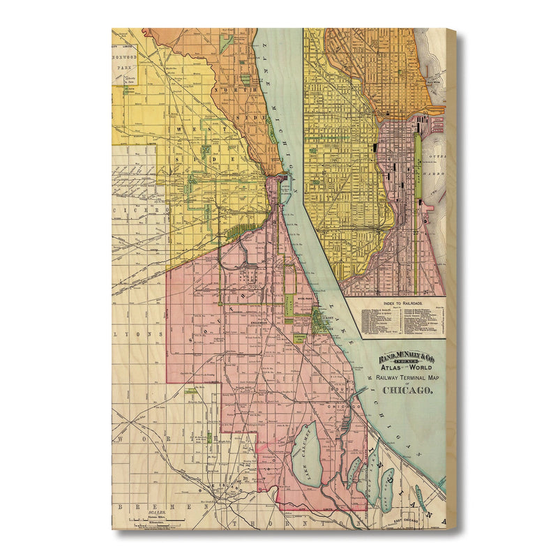 Chicago, Illinois Map from 1897 DaydreamHQ Grand Wood Wall Art 18x24