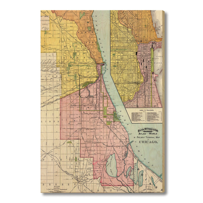 Chicago, Illinois Map from 1897 DaydreamHQ Grand Wood Wall Art 32x48