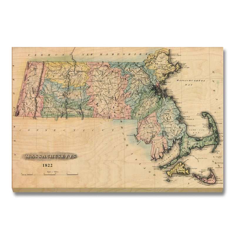 Massachusetts Map from 1822 DaydreamHQ Grand Wood Wall Art 24x18