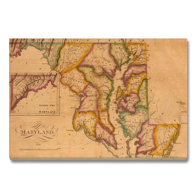 Maryland Map from 1822 DaydreamHQ Grand Wood Wall Art 36x24