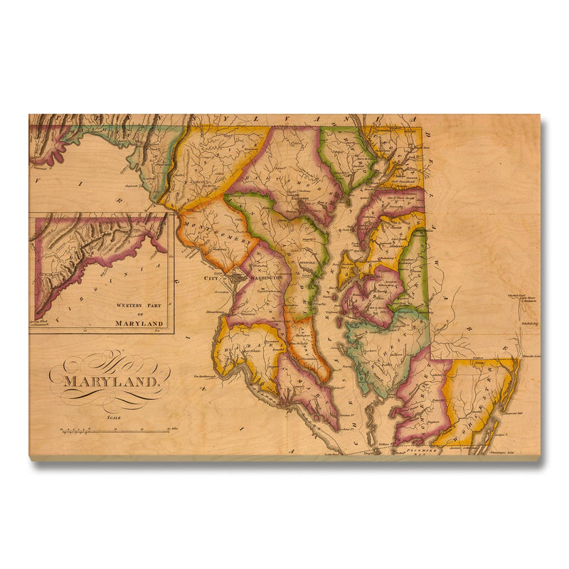 Maryland Map from 1822 DaydreamHQ Grand Wood Wall Art 48x32