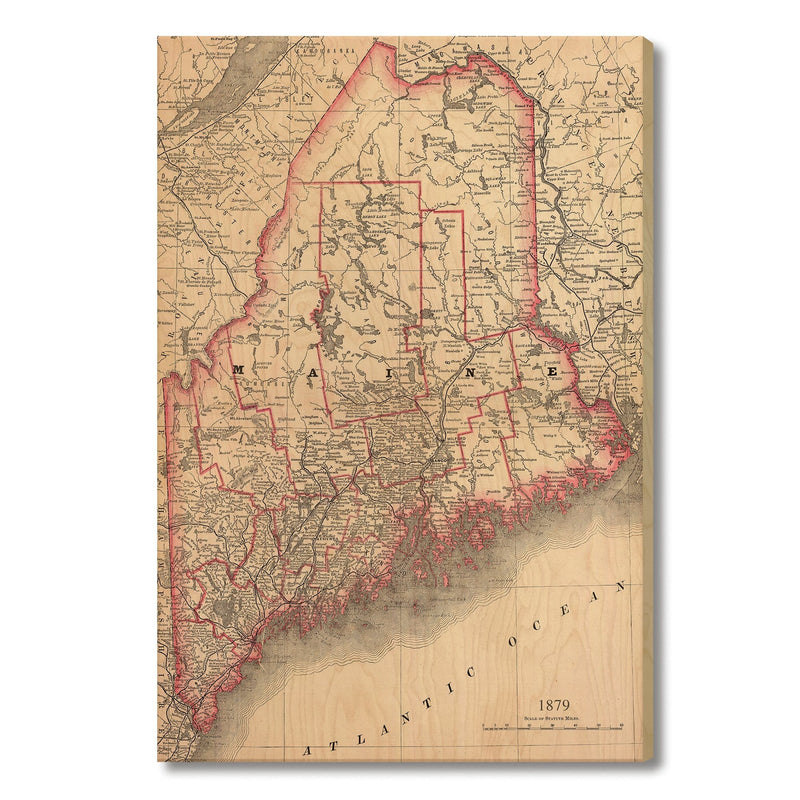 Maine Map from 1879 DaydreamHQ Grand Wood Wall Art 24x36