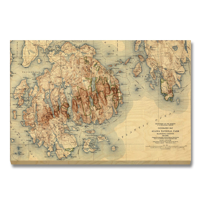 Acadia, Maine Map from 1931 DaydreamHQ Grand Wood Wall Art 24x18