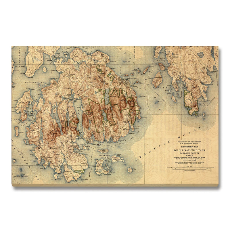 Acadia, Maine Map from 1931 DaydreamHQ Grand Wood Wall Art 48x32