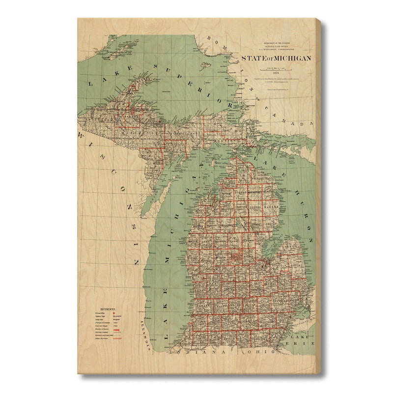 Michigan Map from 1878 DaydreamHQ Grand Wood Wall Art 24x36
