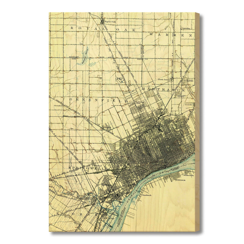 Detroit, Michigan Map from 1905 DaydreamHQ Grand Wood Wall Art 18x24