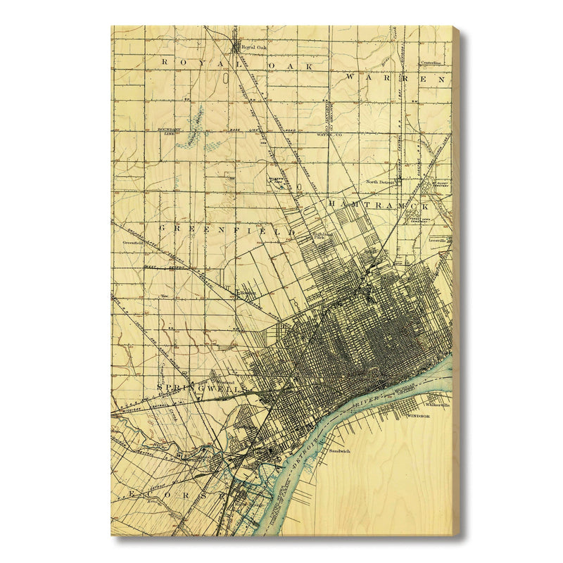 Detroit, Michigan Map from 1905 DaydreamHQ Grand Wood Wall Art 24x36