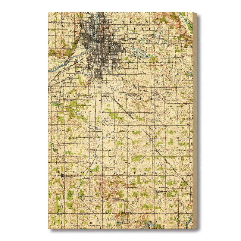 Grand Rapids, Michigan Map from 1914 DaydreamHQ Grand Wood Wall Art 18x24