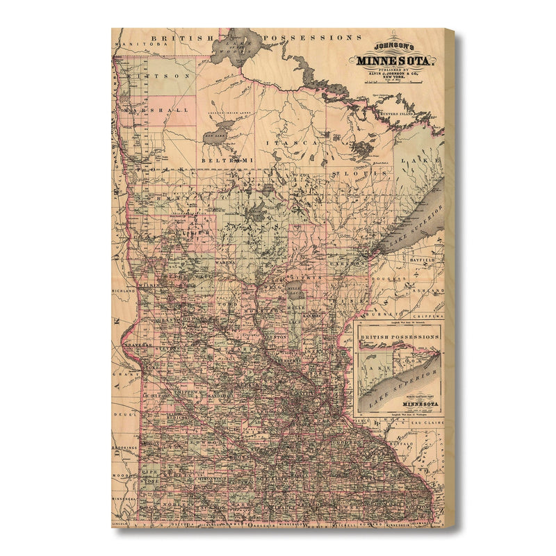 Minnesota Map from 1886 DaydreamHQ Grand Wood Wall Art 18x24