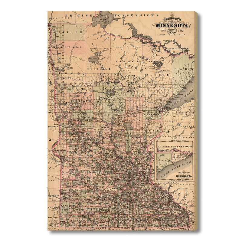 Minnesota Map from 1886 DaydreamHQ Grand Wood Wall Art 24x36