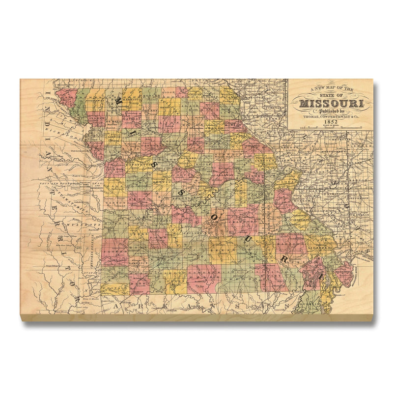 Missouri Map from 1852 DaydreamHQ Grand Wood Wall Art 24x18