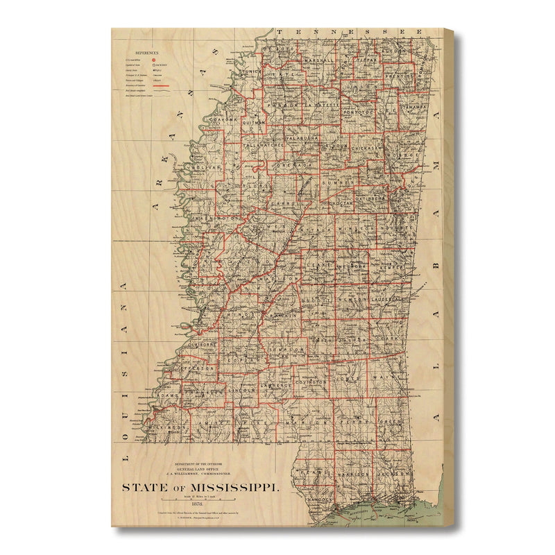 Mississippi Map from 1878 DaydreamHQ Grand Wood Wall Art 18x24