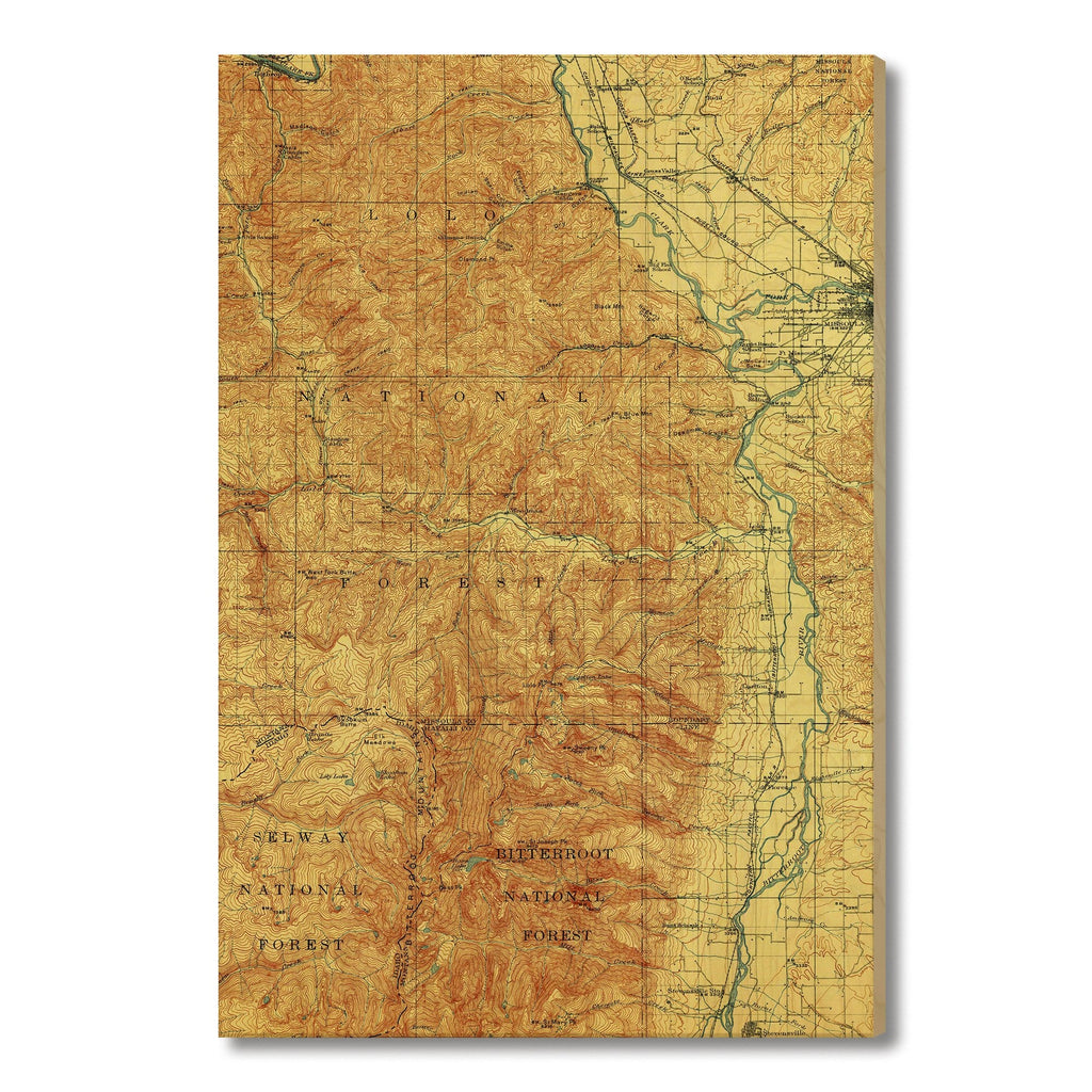 Missoula, Montana Map from 1912 DaydreamHQ Grand Wood Wall Art 32x48