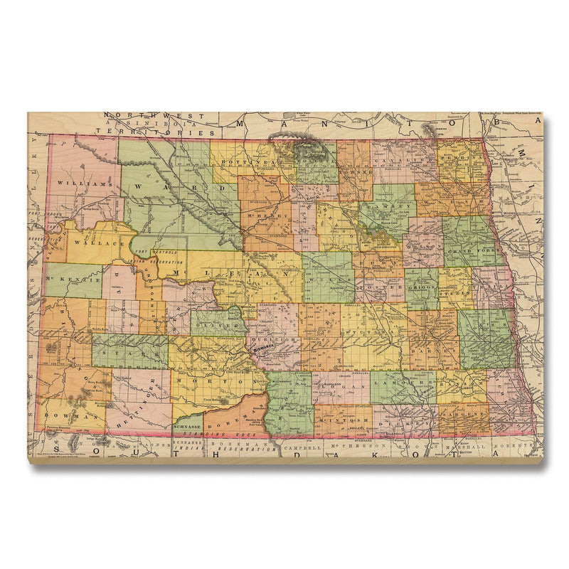North Dakota Map from 1897 DaydreamHQ Grand Wood Wall Art 36x24