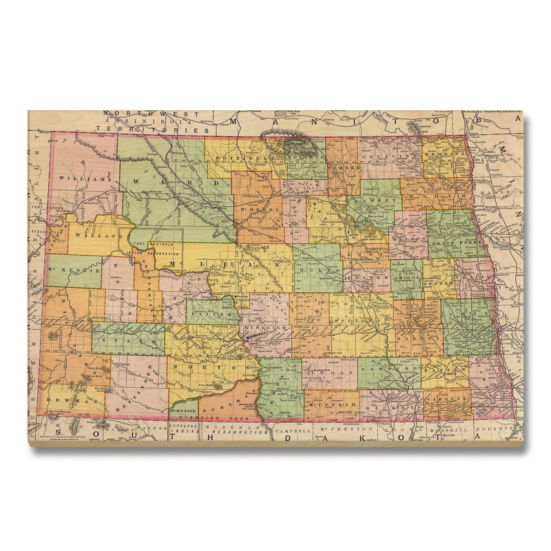 North Dakota Map from 1897 DaydreamHQ Grand Wood Wall Art 48x32