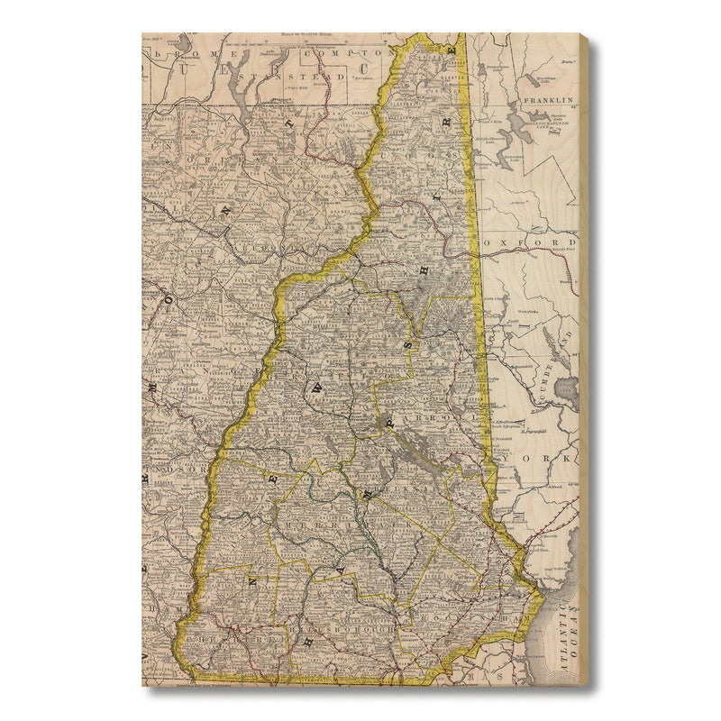 New Hampshire Map from 1889 DaydreamHQ Grand Wood Wall Art 24x36