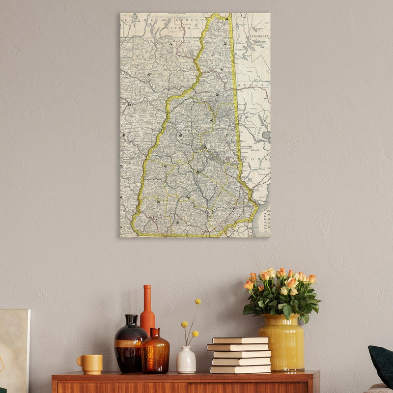 New Hampshire Map from 1889 DaydreamHQ Grand Wood Wall Art