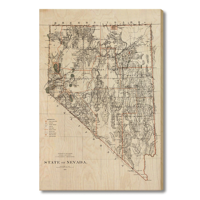 Nevada Map from 1879 DaydreamHQ Grand Wood Wall Art 24x36