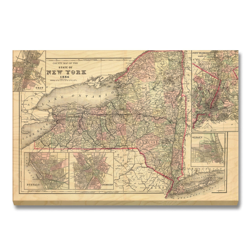 New York Map from 1886 DaydreamHQ Grand Wood Wall Art 24x18