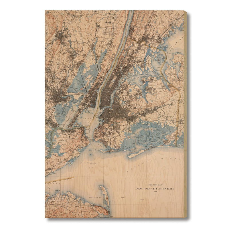 New York City, New York Map from 1899 DaydreamHQ Grand Wood Wall Art 24x36