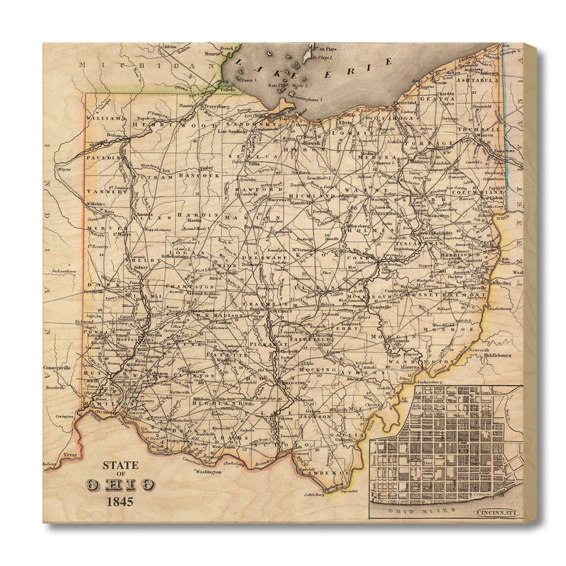 Ohio Map from 1845 DaydreamHQ Grand Wood Wall Art 24x24