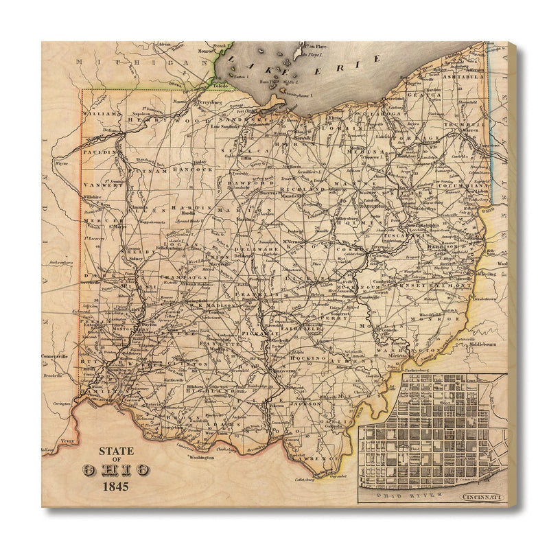 Ohio Map from 1845 DaydreamHQ Grand Wood Wall Art 32x32