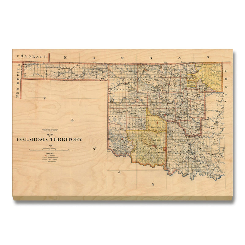 Oklahoma Map from 1898 DaydreamHQ Grand Wood Wall Art 24x18