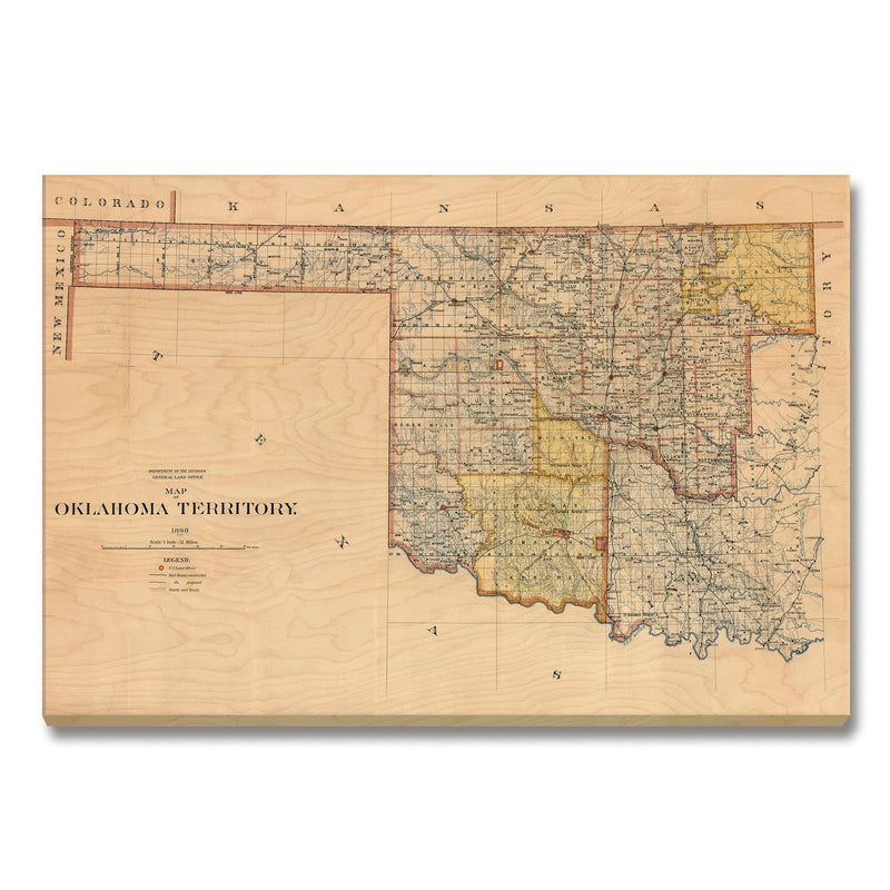 Oklahoma Map from 1898 DaydreamHQ Grand Wood Wall Art 36x24
