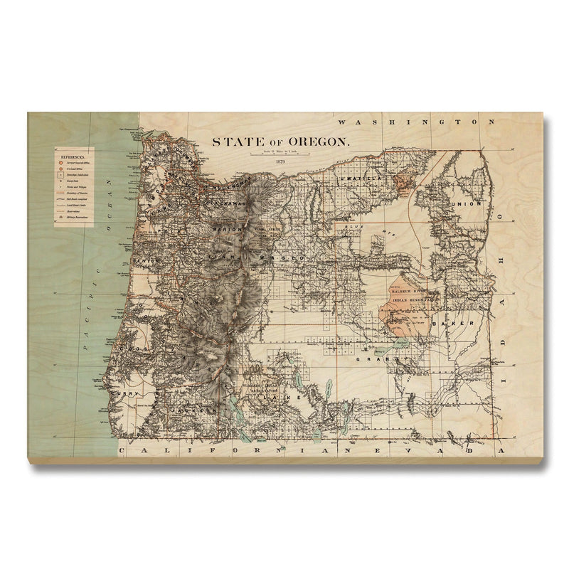 Oregon Map from 1879 DaydreamHQ Grand Wood Wall Art 36x24