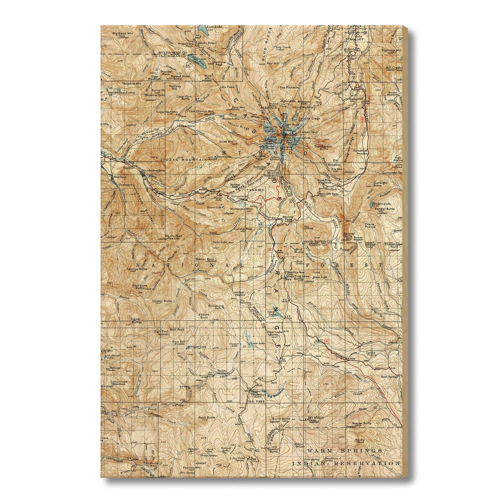 Mount Hood, Oregon Map from 1924 DaydreamHQ Grand Wood Wall Art 32x48