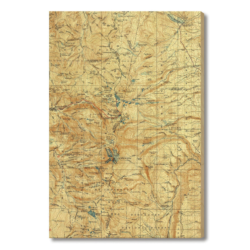 Mt. Jefferson, Oregon Map from 1930 DaydreamHQ Grand Wood Wall Art 24x36