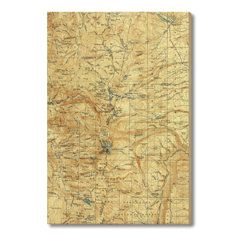 Mt. Jefferson, Oregon Map from 1930 DaydreamHQ Grand Wood Wall Art 32x48